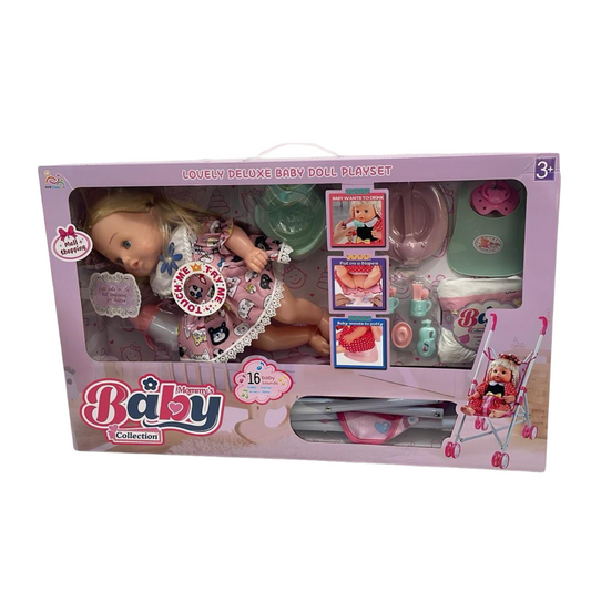 Poupée Mama Baby Collection avec Poussete et Accessoires