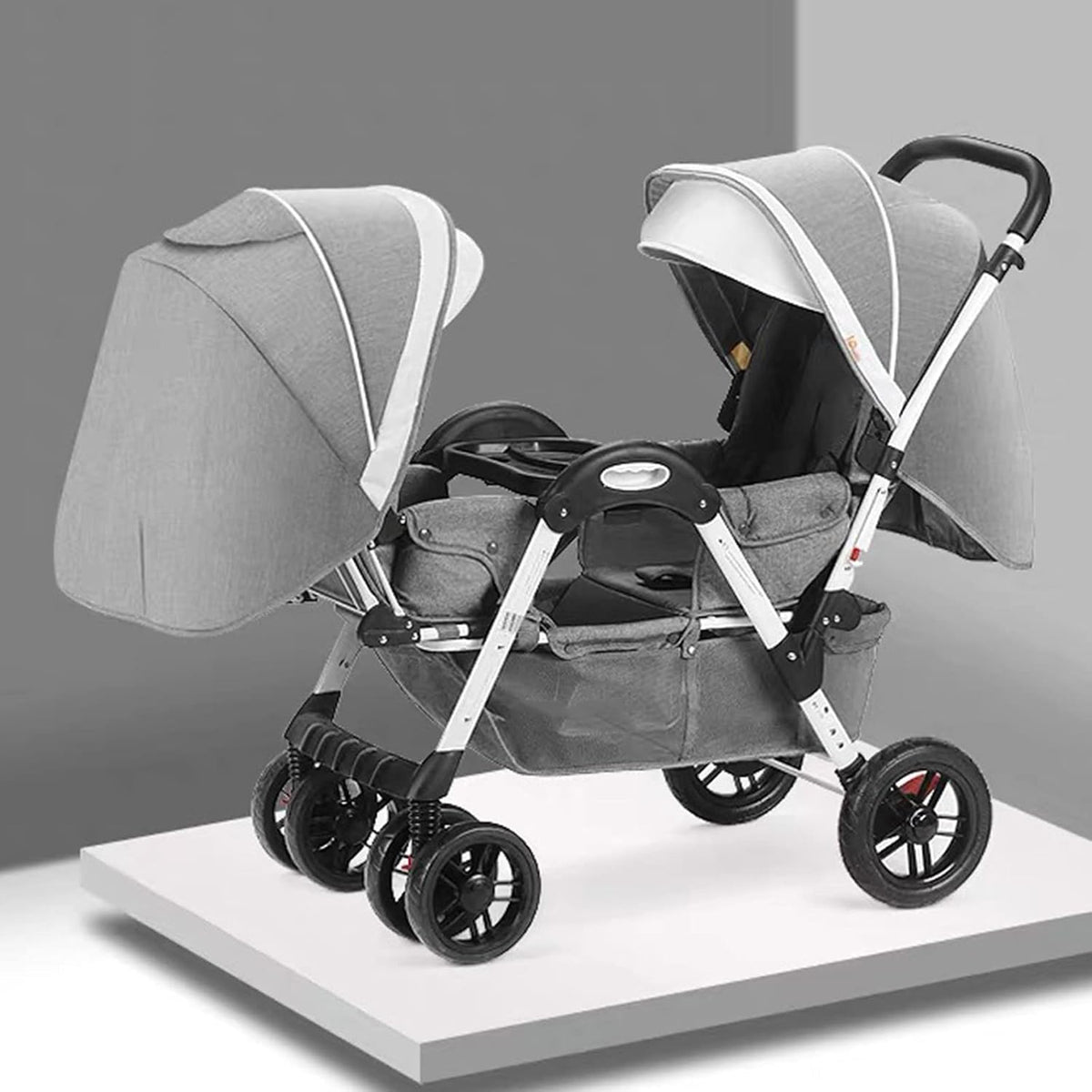 Poussette Double Tandem Shenma - Gris