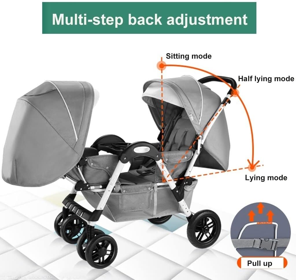 Poussette Double Tandem Shenma - Gris