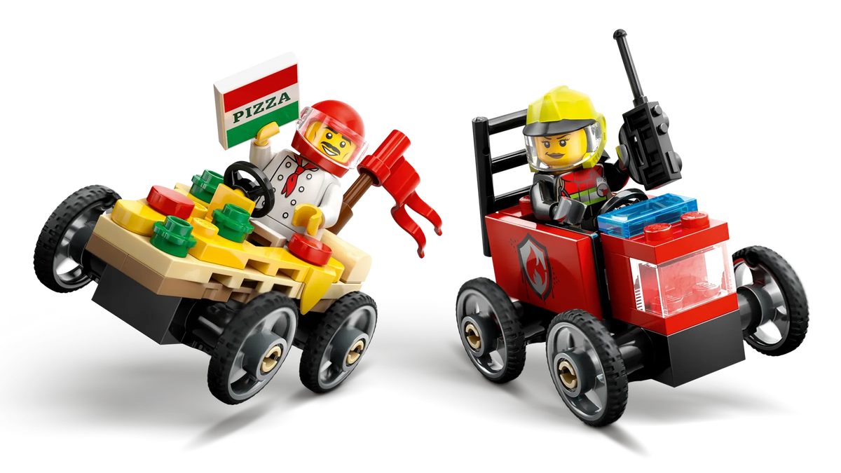 Pack de bolides de course : camion de pizza contre camion de pompiers - LEGO® City