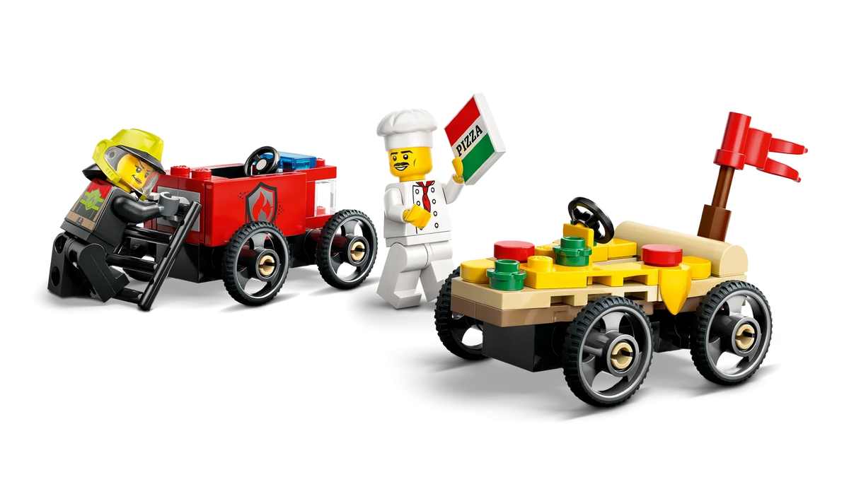 Pack de bolides de course : camion de pizza contre camion de pompiers - LEGO® City