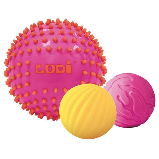 Coffret 3 Balles Sensorielles Rose 6M+ - LUDI