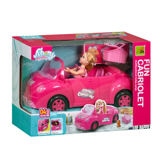 Poupée avec Voiture Cabriolet Rose – Jeu de Voyage
