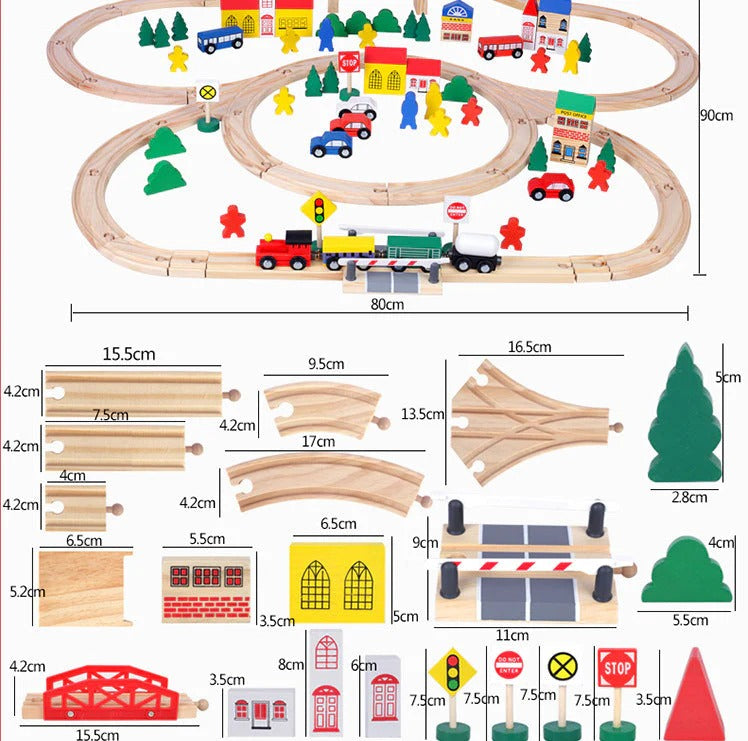 Circuit de Train en Bois 100 Pièces - Triple Boucle