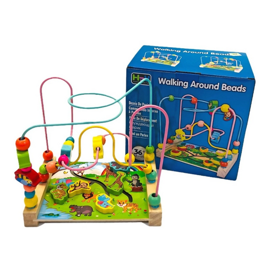 Jeu d’Éveil Labyrinthe de Perles en Bois – Thème Animaux